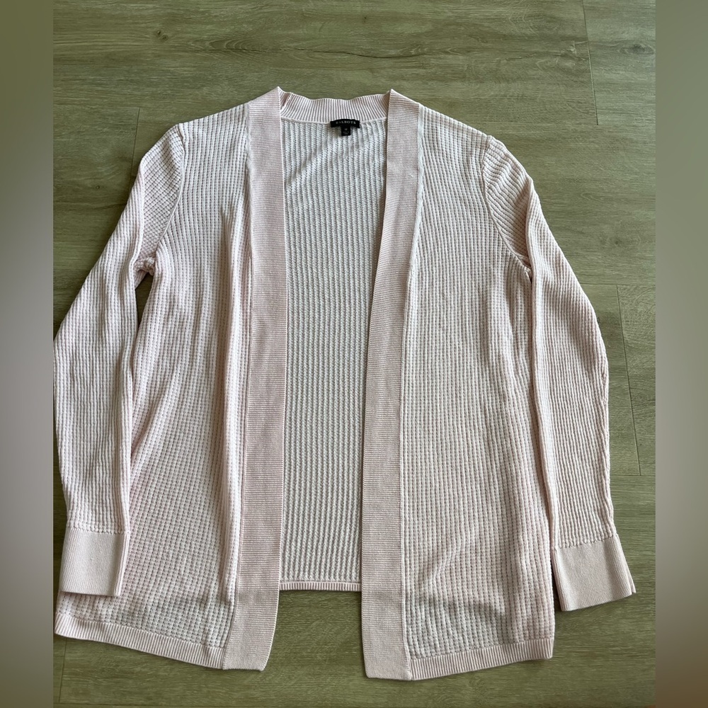 Talbots Open Front Pink Cardigan Sweater Classic Waffle Knit SZ M